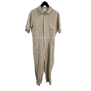 Mate the Label Linen Jumpsuit 100% Linen Size Medium Short Sleeve Casual Utility